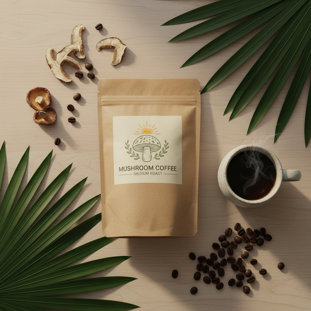 Mushroom Coffee Medium Roast Flat Lay