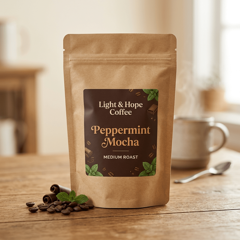 Peppermint Mocha Flavored Coffee - Medium Roast - Coffee > Flavored | Light & Hope Coffee