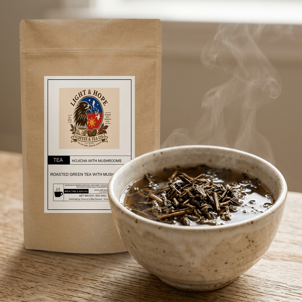 Hojicha With Mushrooms - Roasted Green Tea Powder, 3 oz - Tea > Green Tea | Light & Hope Coffee
