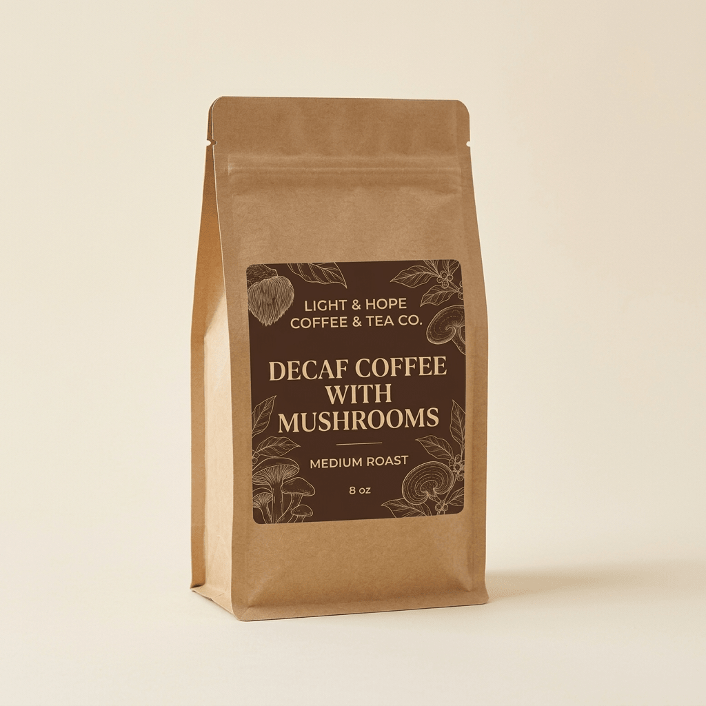Decaf Coffee With Mushrooms - Medium Roast, 8 oz - Coffee > Mushroom Coffee | Light & Hope Coffee