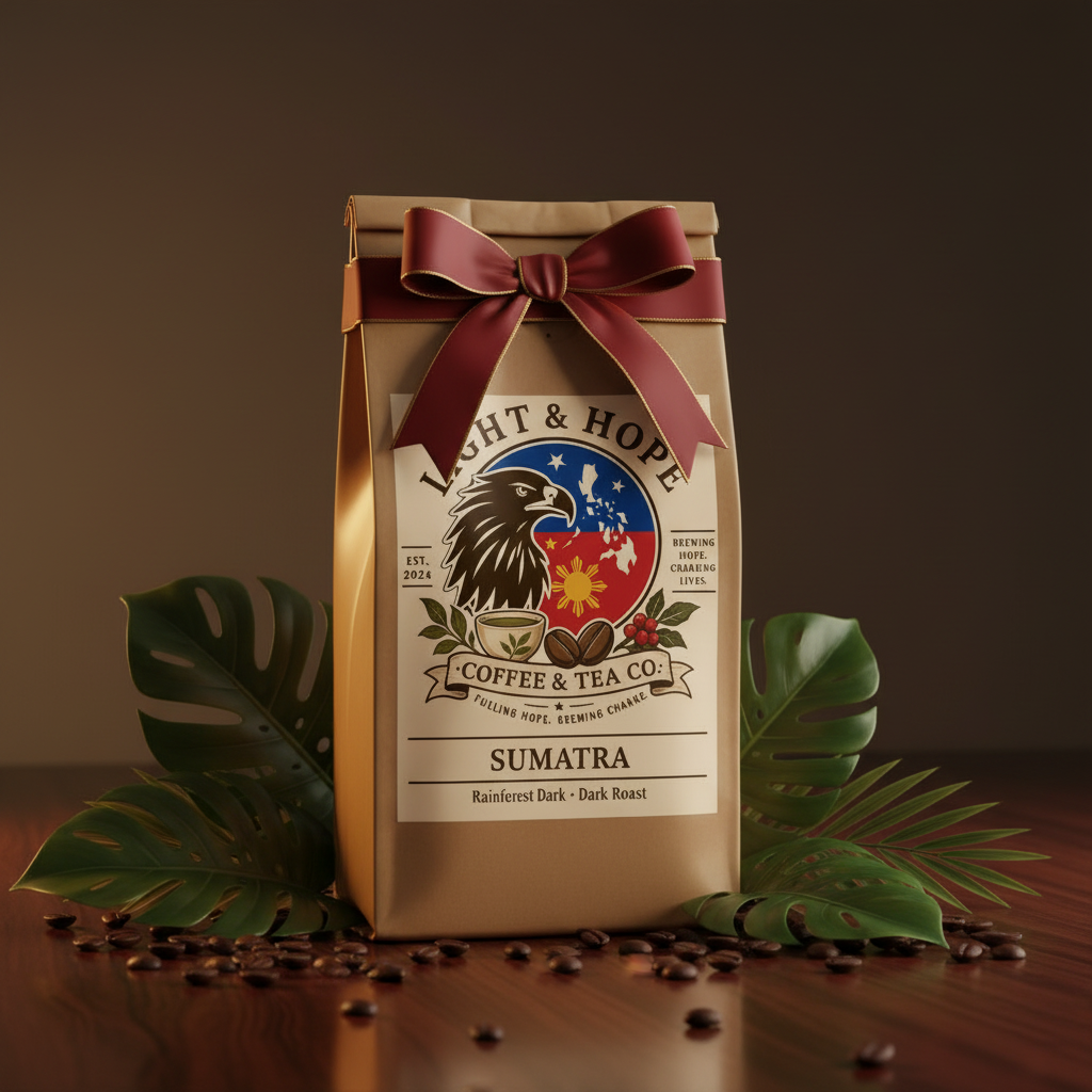 Light & Hope Coffee & Tea Co. Sumatra Rainforest Dark coffee bag