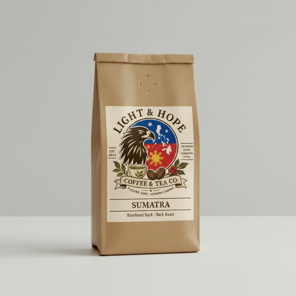 Light & Hope Coffee & Tea Co. Sumatra Rainforest Dark coffee bag
