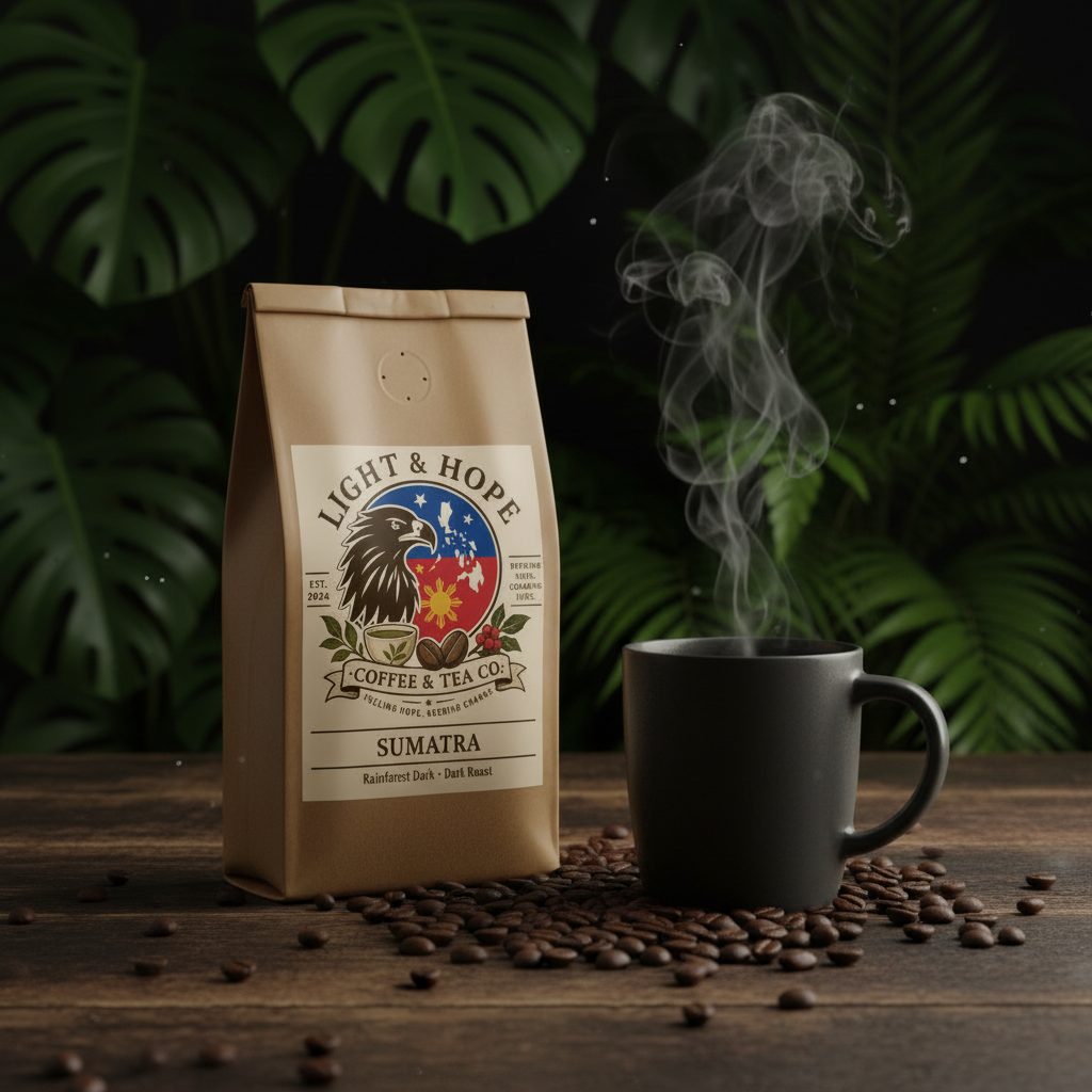 Light & Hope Coffee & Tea Co. Sumatra Rainforest Dark coffee bag
