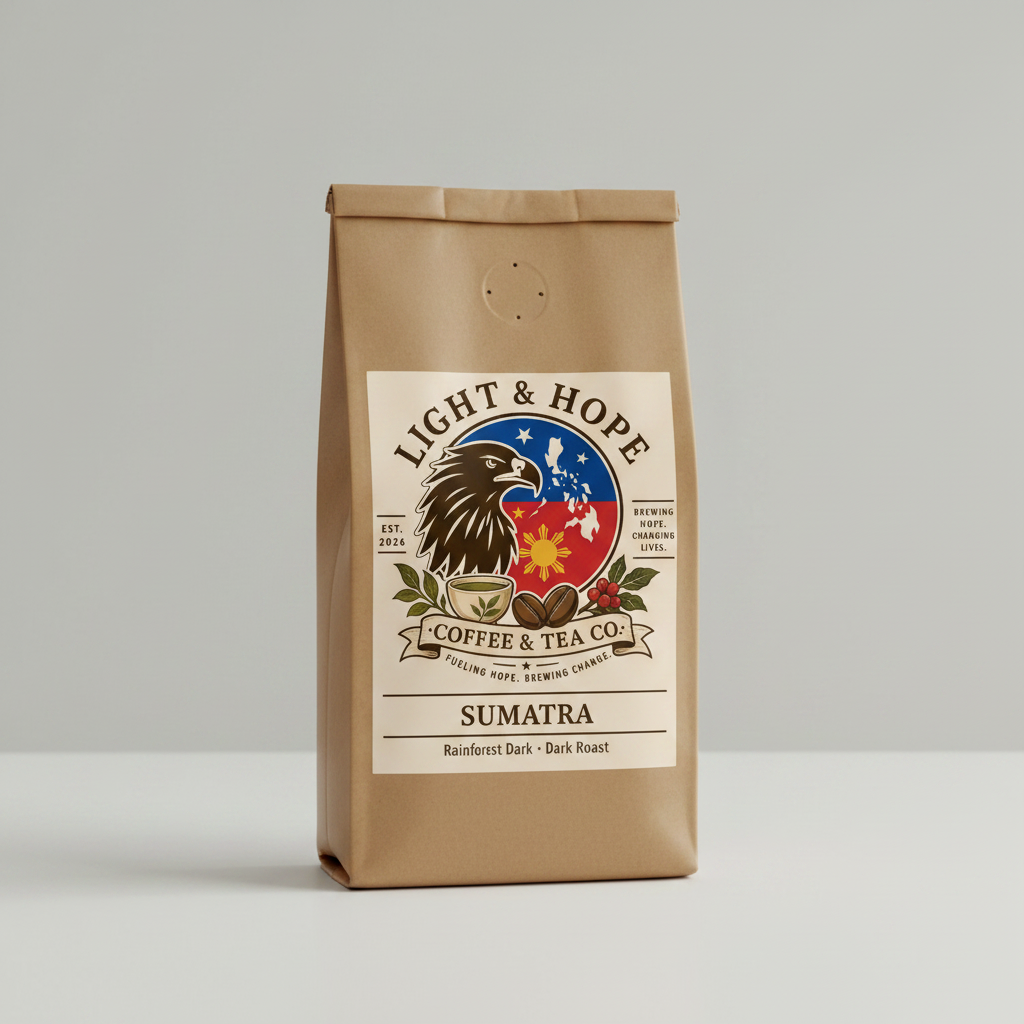 Sumatra Rainforest Dark Label Detail | Premium Single Origin Sumatra Coffee Bag | Light & Hope Coffee & Tea Co.