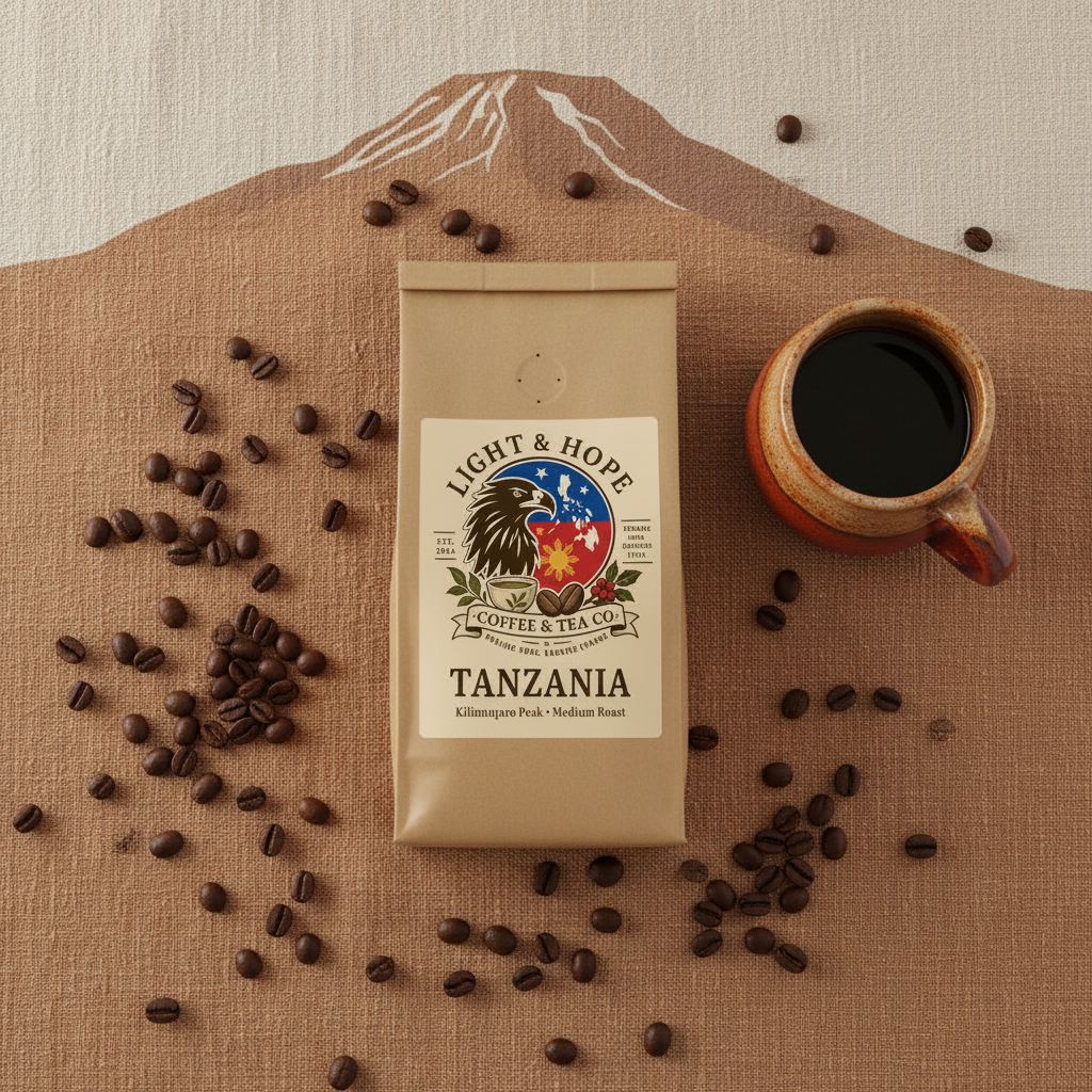 Light & Hope Coffee & Tea Co. Tanzania Kilimanjaro Peak coffee bag