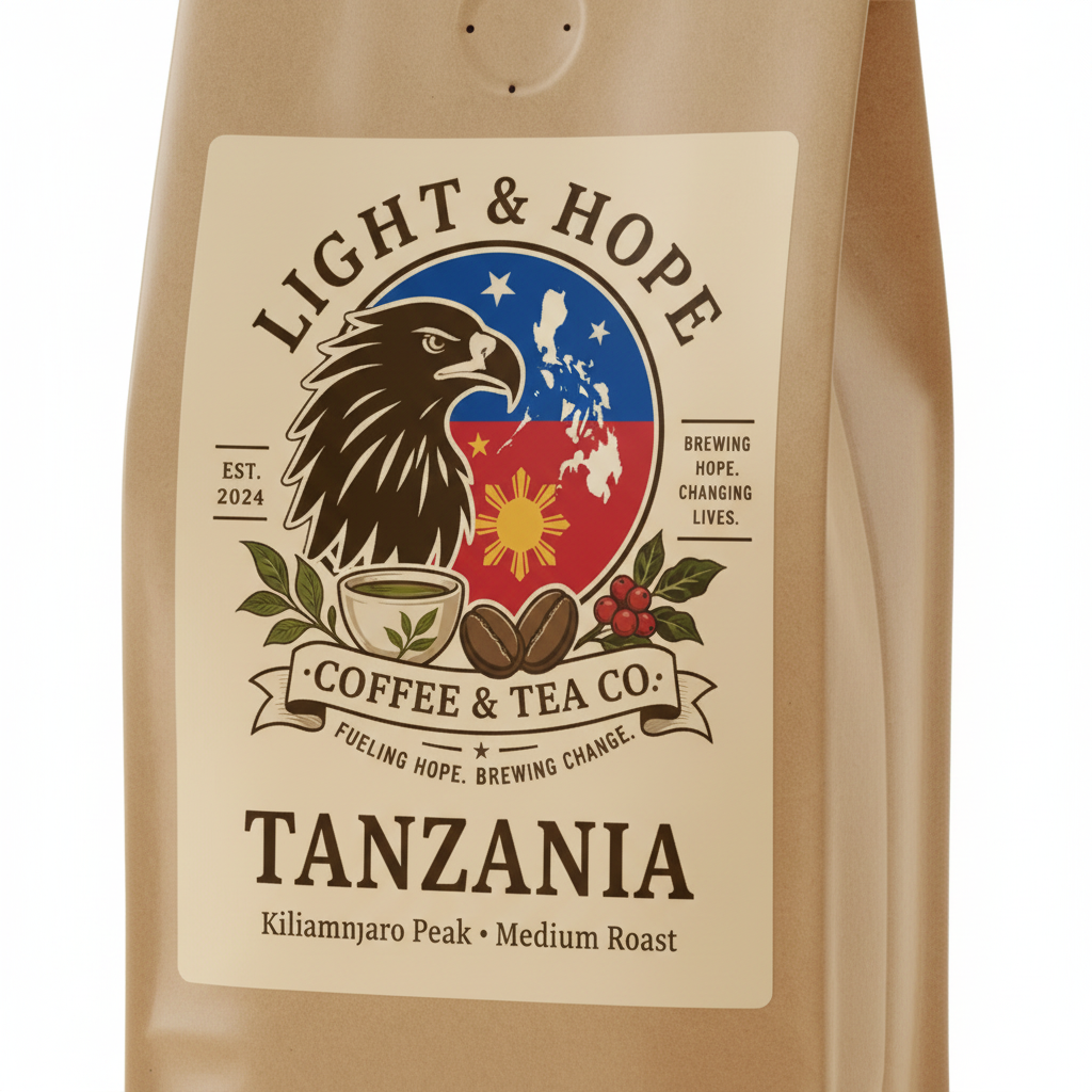 Light & Hope Coffee & Tea Co. Tanzania Kilimanjaro Peak coffee bag
