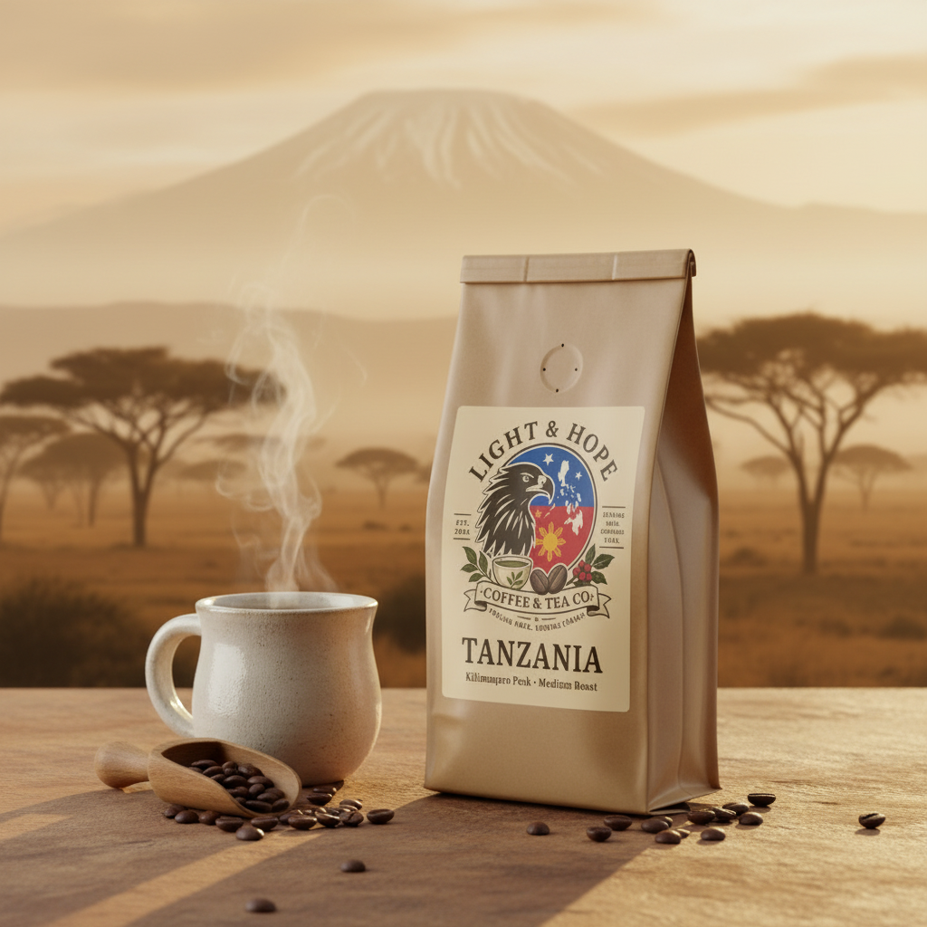 Light & Hope Coffee & Tea Co. Tanzania Kilimanjaro Peak coffee bag