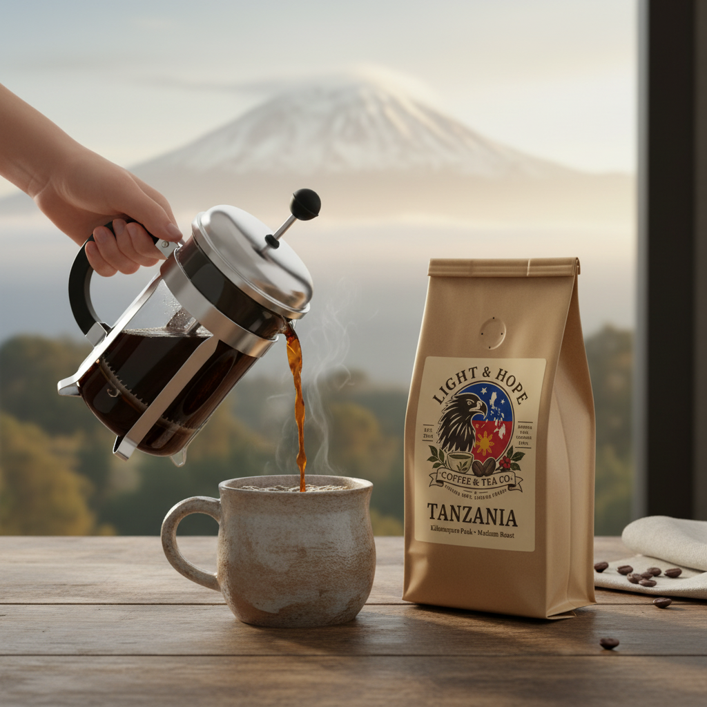Light & Hope Coffee & Tea Co. Tanzania Kilimanjaro Peak coffee bag