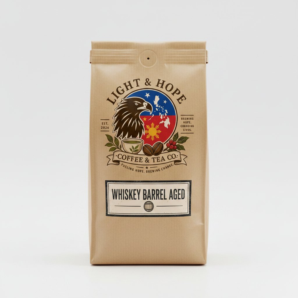 Whiskey Barrel Aged coffee bag — Light & Hope Coffee & Tea Co.