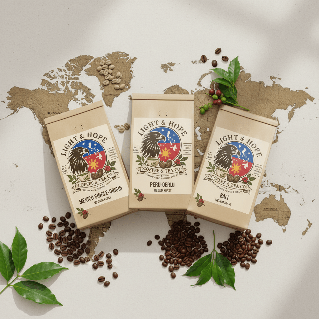 World Coffee Tour Bundle – 3 Single-Origin Coffees, 12 oz Each - Bundles | Light & Hope Coffee & Tea Co.